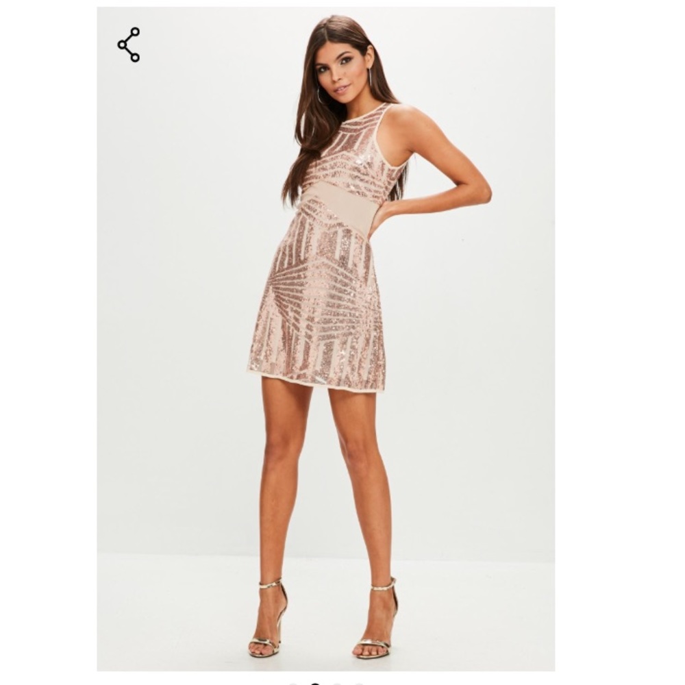 Missguided Rose Gold Sequin Dress in Small